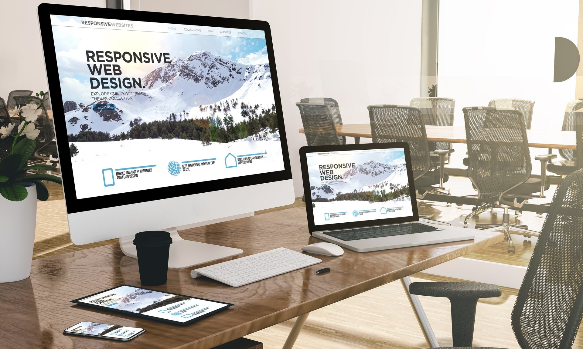 Modern office showing responsive web design